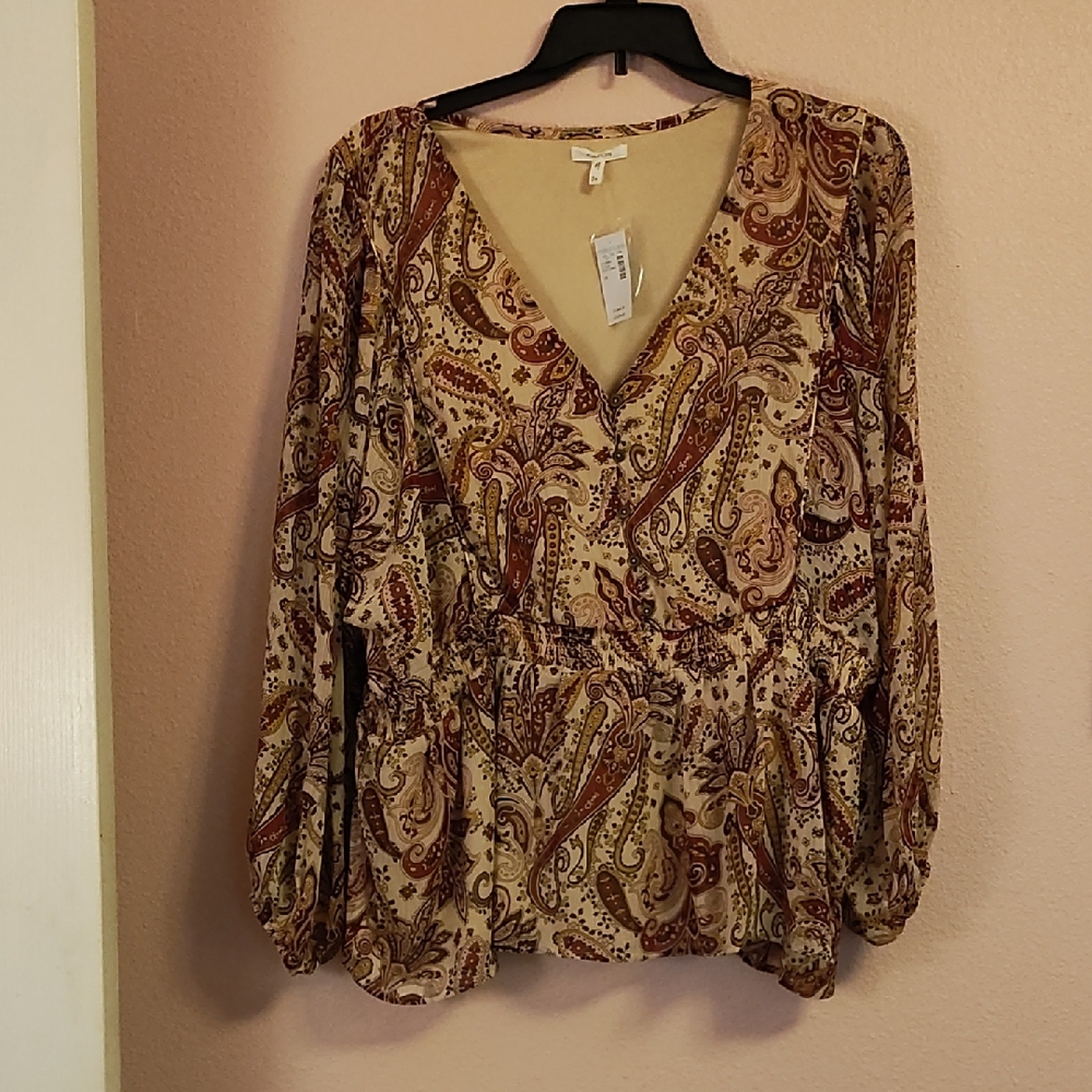 Maurices Brown and Tan Ruffled Peplum Blouse